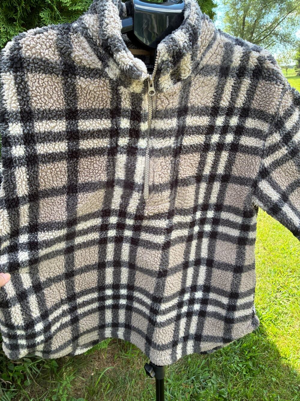 Koolaburra by UGG Sherpa Jacket Women’s Size L Plaid 1/4 Zip Beige Black